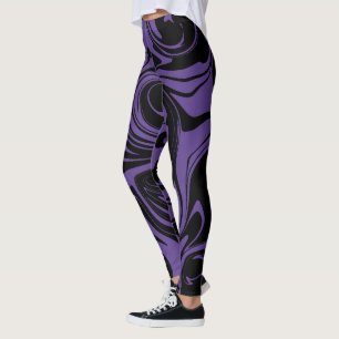 Leggings Giro de mármol retro morado y negro