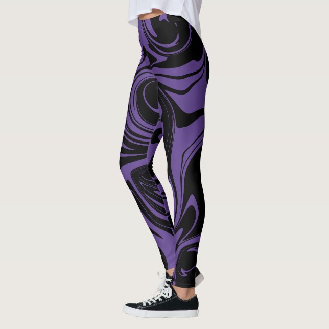 Leggings Giro de mármol retro morado y negro (Izquierda)
