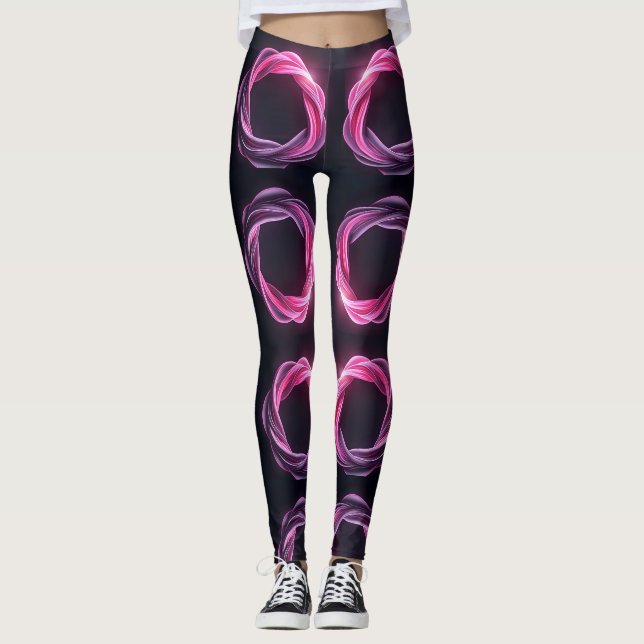 Leggings Giros abstractos de neón rosa y púrpura sobre una  (Anverso)