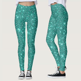 Leggings Glam Brillo Turquesa Azul Acuático Glitz Brillante