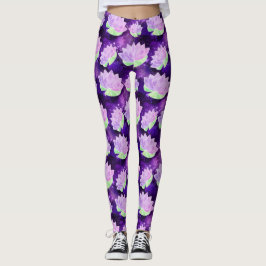 Leggings Glam Cósmico Purple Lotus Flores Galaxia Impresión