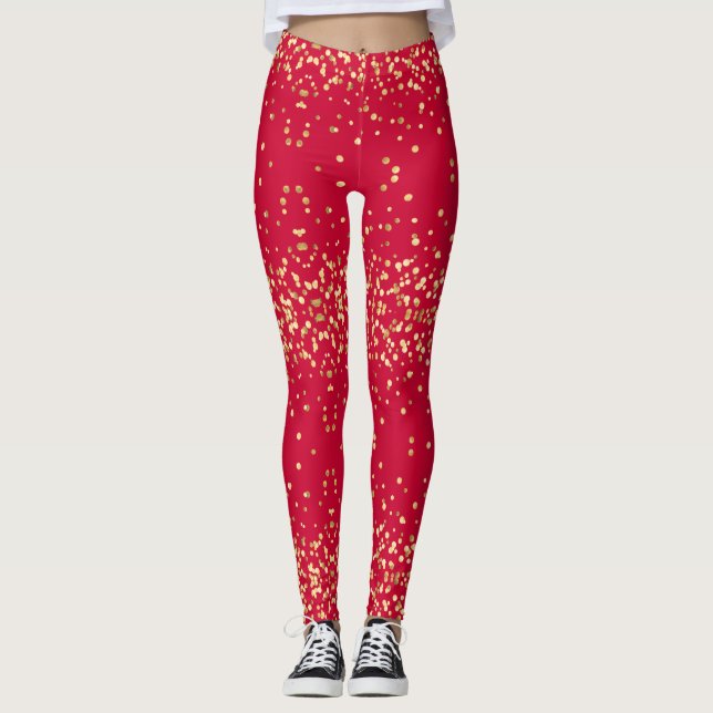 Leggings Glam Diva Purpurinoso de Oro Navidades Fiesta rojo (Anverso)