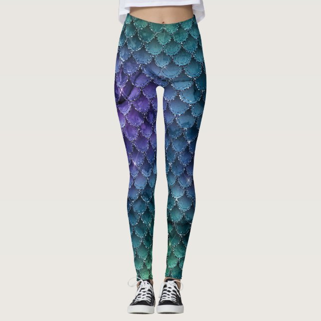 LEGGINGS GLAM GIRLY OCEAN PURPURINA AZUL MERMAID LEGGININS (Anverso)