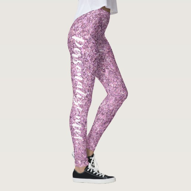 Leggings Glam Glitz Purpurina de la sirena púrpura TEXTO (Derecha)
