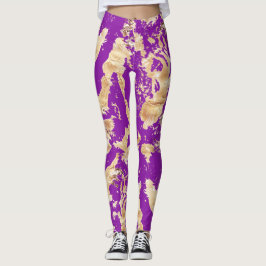 Leggings Glam Patrón de mármol dorado sobre Purple