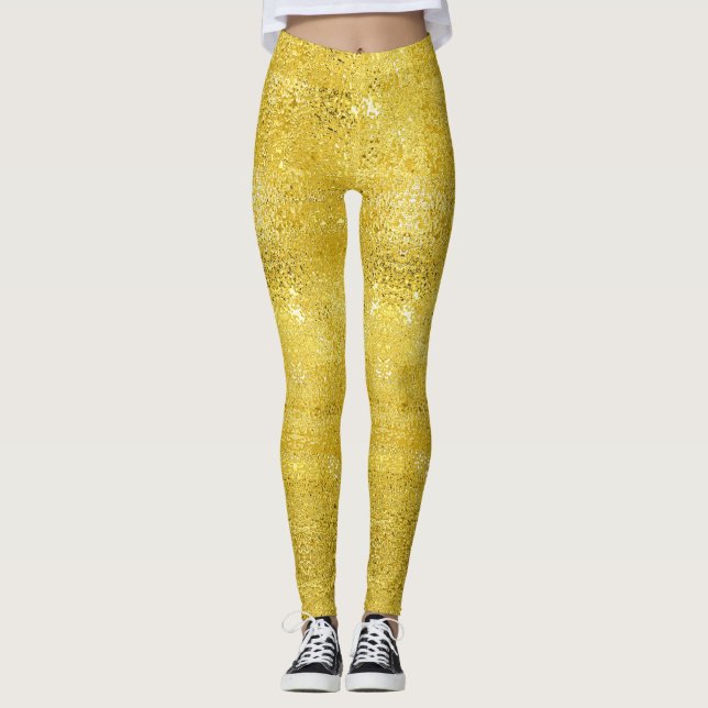 Leggings Glam sparkle y brillo falso patrón oro (Anverso)