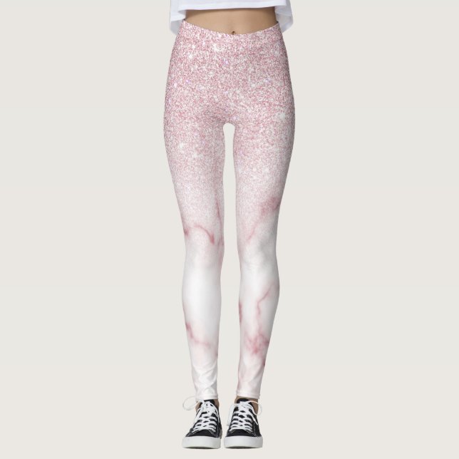 Leggings Glamoroso degradado de mármol Purpurina blanco ros (Anverso)