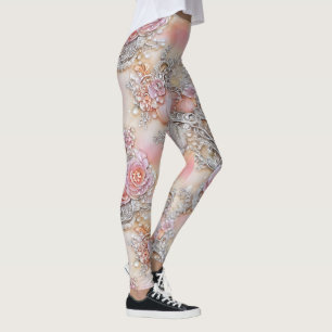 Leggings Glamoroso patrón de flores de tinta resplandecient