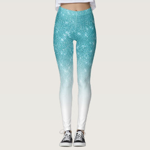 Leggings Glamoroso Sparkly Aqua Blue Purpurina Sequin Ombre