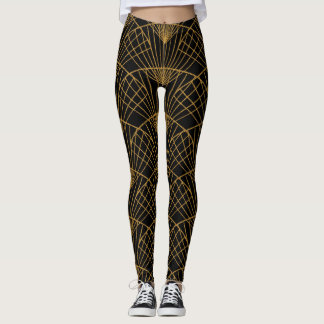 Leggings Glamour art déco: ventilador dorado.