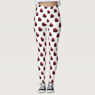 Leggings Glamour Rojo Brillo brilla patrón de Corazón blanc
