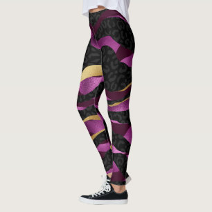 Leggings Gliter de oro rosado y leggantas de yoga de leopar