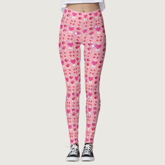Leggings glitter pink heart vibrant romantic (Anverso)
