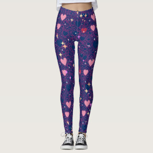 Leggings Glittering Hearts Pattern 01 DBlue BG