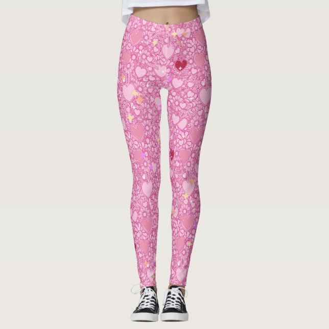 Leggings Glittering Hearts Pattern 01 LPink BG (Anverso)