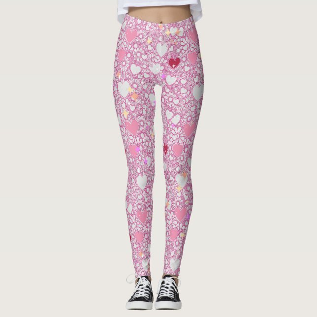 Leggings Glittering Hearts Pattern 01 Offwhite BG (Anverso)