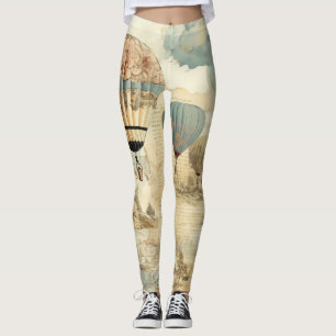 Leggings Globo de aire caliente de época en un paisaje sere