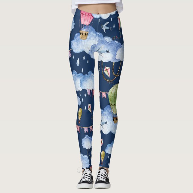 Leggings Globos caprichosos: Patrón de nubes acuarelas (Anverso)