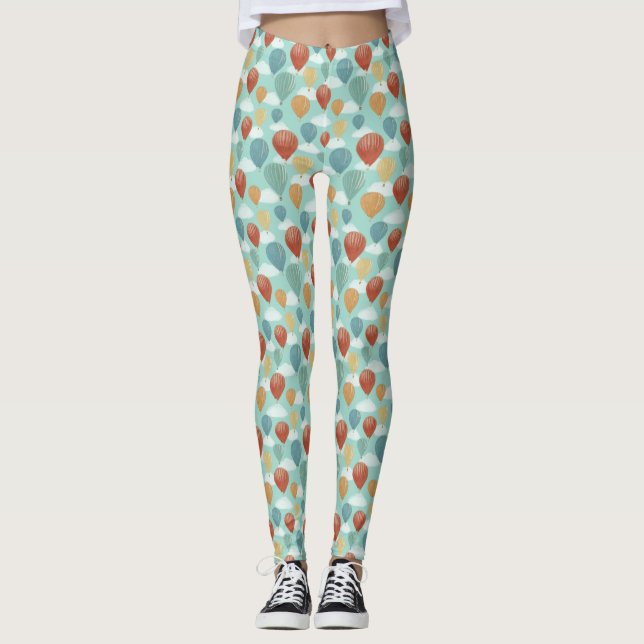 Leggings Globos de aire caliente y nubes blancas estampados (Anverso)