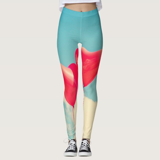 Leggings Globos del corazón rojo contra cielo nublado (Anverso)