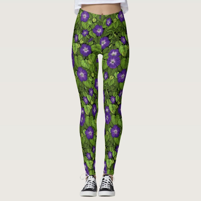 Leggings Gloria matutina en morado y verde (Anverso)
