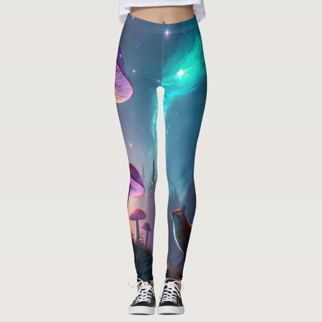 Leggings Glowing Mushroom Forest Fox Fantasy Art (Anverso)