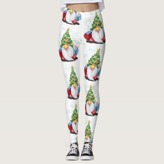 Leggings Gnome con Gorra de árbol de Navidad y piernas de r (Anverso)