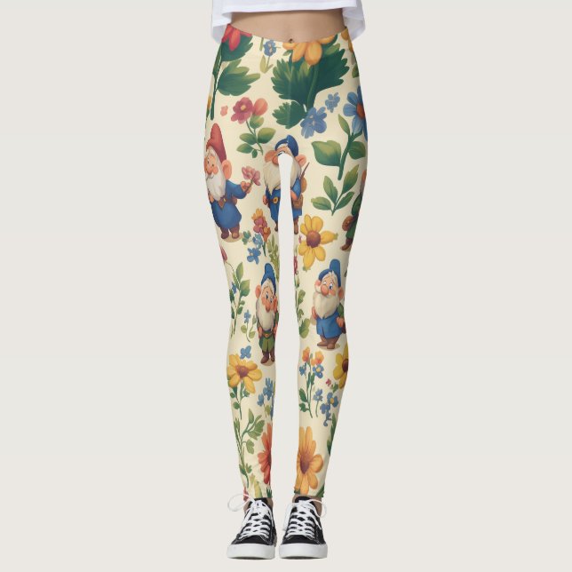 Leggings Gnome un diseño de patrones de flores (Anverso)