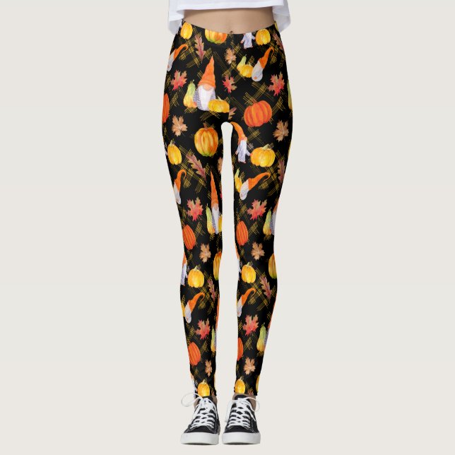 Leggings Gnomes De Acuarela, Calabazas Y Hojas (Anverso)