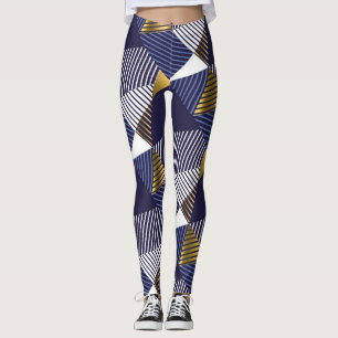 Leggings Gold Blue Luxury: Patrón sin soldadura geométrica