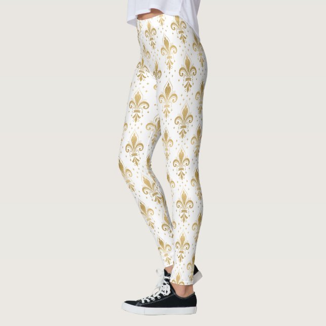 Leggings Gold fleur-de-lis seamless pattern on white (Izquierda)