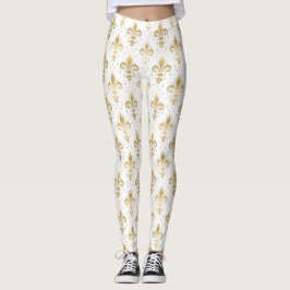 Leggings Gold fleur-de-lis seamless pattern on white