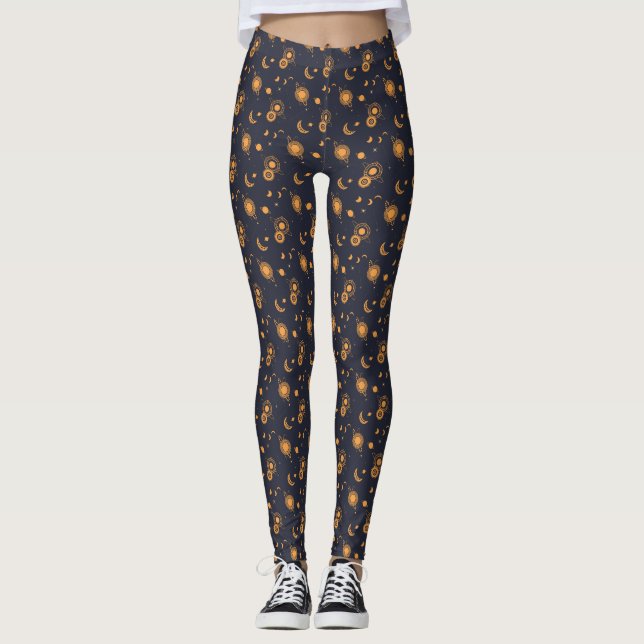 Leggings Golden black celestial sun moon galaxy pattern (Anverso)