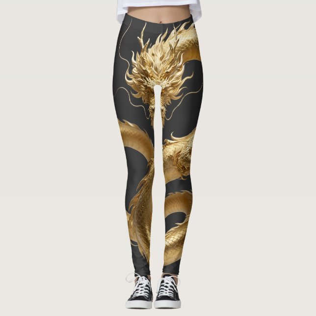 Leggings Golden Chinese Dragon Art | Mythical Creature Fant (Anverso)