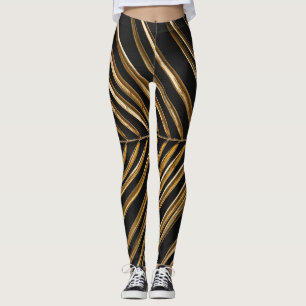 Leggings Golden Date Palm Leaf: Minimalista negro