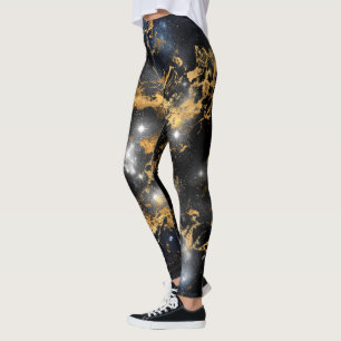 Leggings Golden Marble Dark Starry Night Space Lover Galaxy