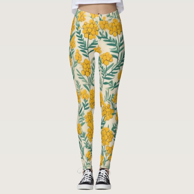 Leggings Golden Meadow: Alegres florecimiento de la tansia (Anverso)
