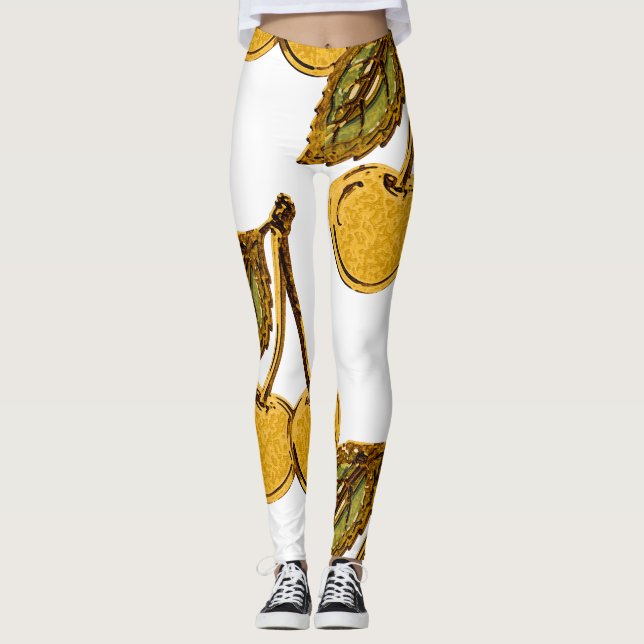 Leggings Golden Metallic Cherries Pattern (Anverso)