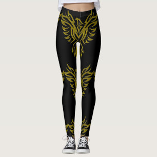 Leggings Golden Phoenix Rising sobre el negro