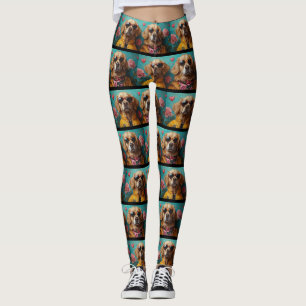 Leggings Golden Retriever con Corazones de Rosas Día de San