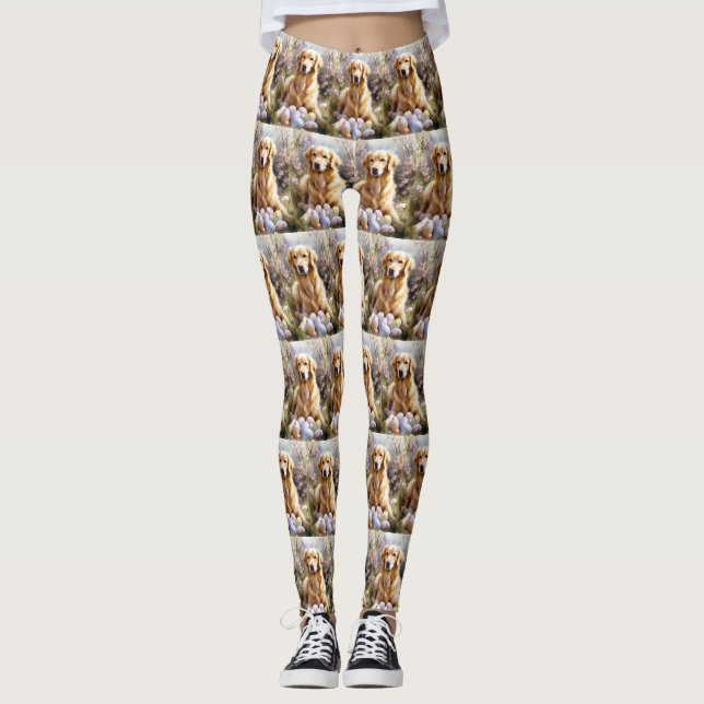 Leggings Golden Retriever con huevos de Pascua (Anverso)