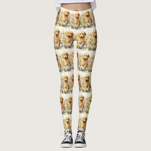 Leggings Goldendoodle con huevos de Pascua (Anverso)