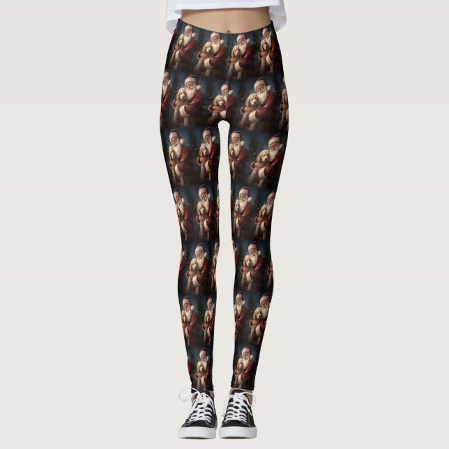 Leggings Goldendoodle con Navidades festivos de Santa Claus (Anverso)