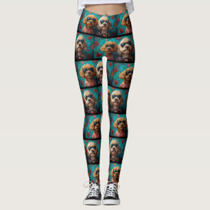 Leggings Goldendoodle con rosas del corazón Día de San Vale