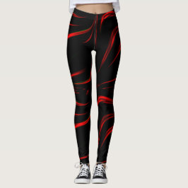 Leggings Golpes rojos ondulados sobre fondo negro