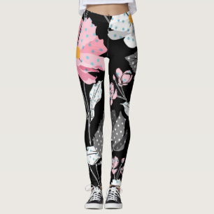 Leggings Gorgoso rosa, negro, gris Abstracto Floral Legitim