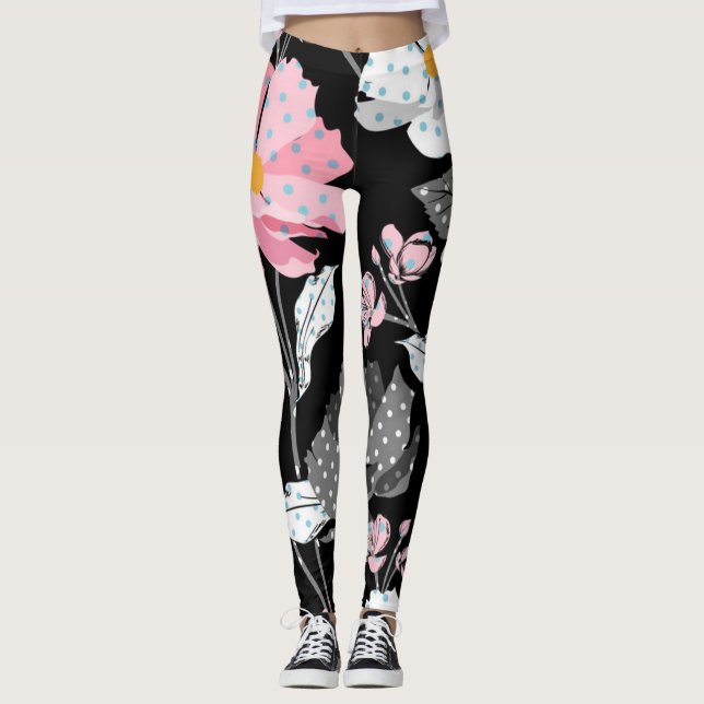 Leggings Gorgoso rosa, negro, gris Abstracto Floral Legitim (Anverso)