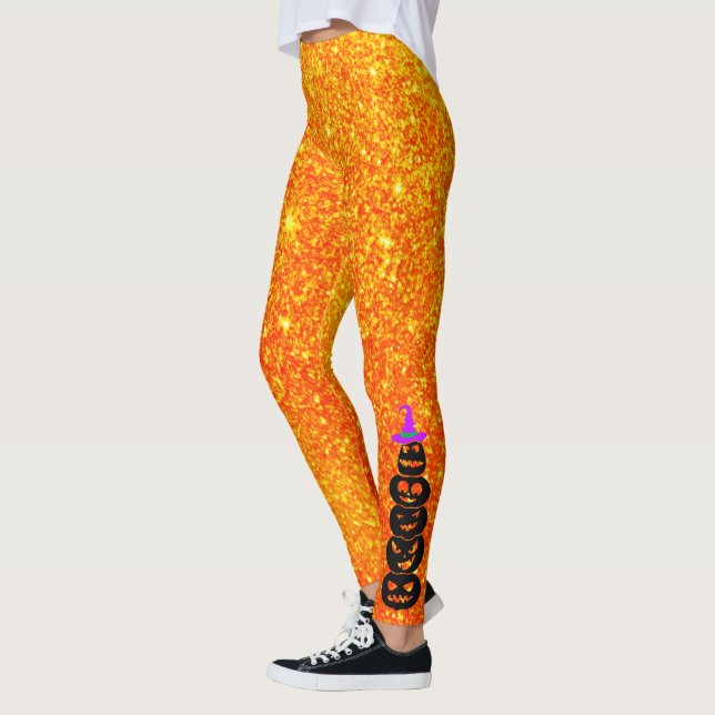 Leggings Gorra de brujas apilado Purpurina de calabazas Hal (Izquierda)
