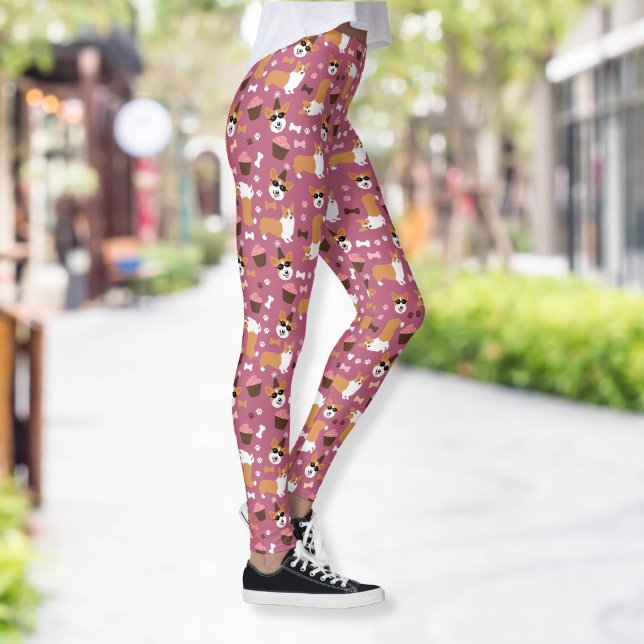 Leggings Gorra Fiesta Corgi galés de Corgi y Cupcakes (Corgis and Cupcakes Leggings in Pink)