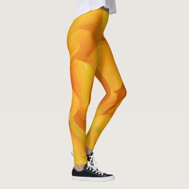 Leggings Gotas de agua de rosa amarilla romántica (Derecha)